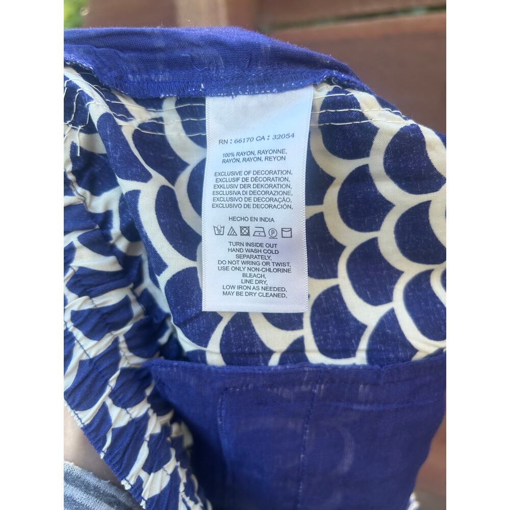 Anthropologie Navy White Scallop Print Embroidered Beaded Pants Size S - Picture 7 of 9